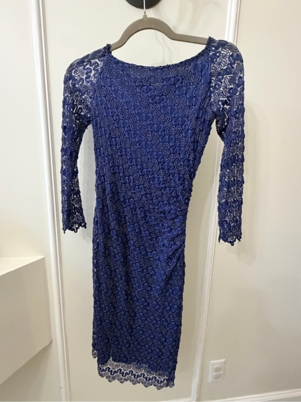 David Meister Navy Lace Long-Sleeve Sheath Dress
